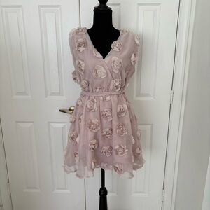 Just Me Mauve 3D Floral Appliqué Chiffon Dress - Size Large - Item 0282